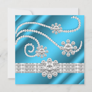 Invitation Elégant Blue Jewel Diamants Argent Anniversaire
