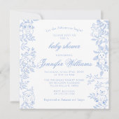 Invitation Elégant Blue Line Art Woodland Baby Boy Douche (Devant)