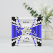 Invitation Elégant Blue Pearl Black White Diamond Anniversair (Debout devant)