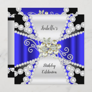 Invitation Elégant Blue Pearl Black White Diamond Anniversair