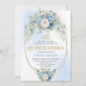 Invitation Elegant Blue Peonies Greenery 15th Birthday Card (Devant)
