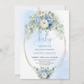 Invitation Elegant Blue Peonies Greenery Baby Shower Invite (Devant)