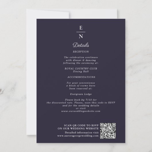 Invitation Elegant Blue Peony Art Nouveau QR Code Wedding (Dos)