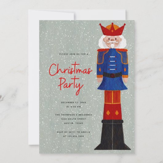 Invitation Élégant Blue Red Joyeux Noël Nutcracker Party (Dos)
