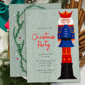 Invitation Élégant Blue Red Joyeux Noël Nutcracker Party