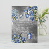 Invitation Elegant Blue Roses Butterfly Silver Wedding (Debout devant)
