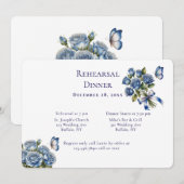 Invitation Elegant Blue Roses Silver Rehearsal Dinner (Devant / Derrière)