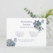 Invitation Elegant Blue Roses Silver Rehearsal Dinner (Debout devant)