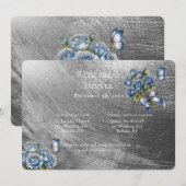 Invitation Elegant Blue Roses Silver Rehearsal Dinner (Devant / Derrière)