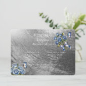 Invitation Elegant Blue Roses Silver Rehearsal Dinner (Debout devant)