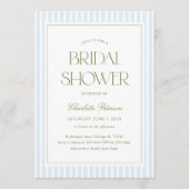 Invitation Elegant Blue & Sage Striped Bridal Shower (Devant)