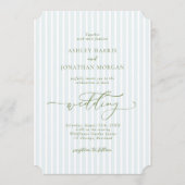Invitation Elegant Blue & Sage Striped Wedding (Devant)