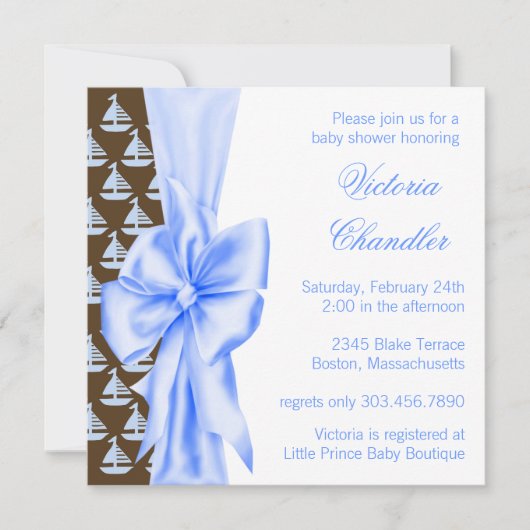 Invitation Elégant Blue Sailboat Baby Boy Douche (Devant)