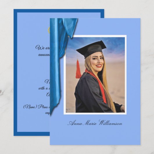 Invitation Elegant Blue Satin Graduation Announcement (Devant / Derrière)