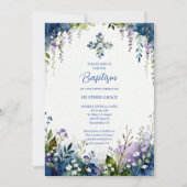 Invitation Elegant Blue Shades Floral Frame Arch Baptisme (Devant)