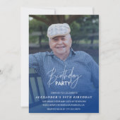 Invitation Elégant Blue Shadow Photo Hommes 94e anniversaire  (Devant)