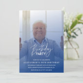 Invitation Elégant Blue Shadow Photo Hommes fête de 89e anniv (Debout devant)