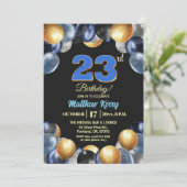 Invitation Elegant Blue Silver Gold 23rd Birthday Photo (Debout devant)