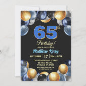 Invitation Elegant Blue Silver Gold 65th Birthday Party (Devant)