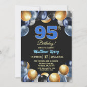 Invitation Elegant Blue Silver Gold 95th Birthday Party (Devant)