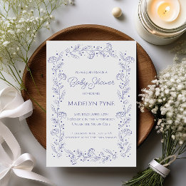 Invitation Elegant Blue Spring Floral Vines Baby Shower