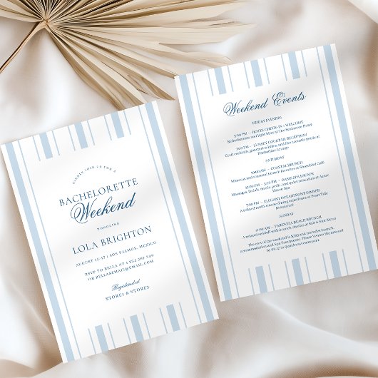 Invitation Elegant Blue Stripe Bachelorette Weekend Itinerary
