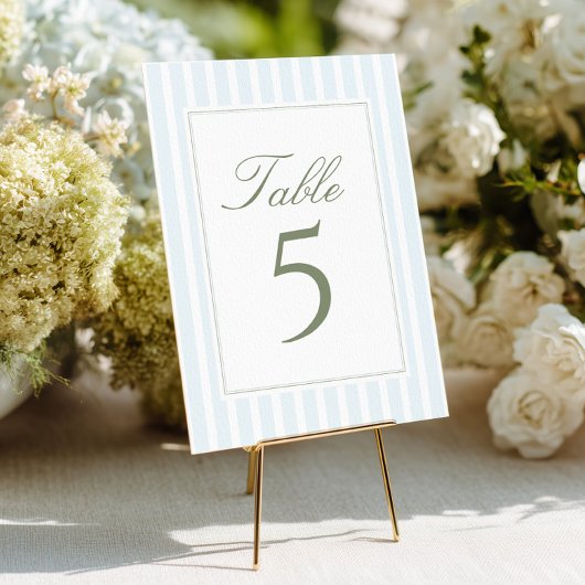 Invitation Elegant Blue Stripes Wedding Table Number