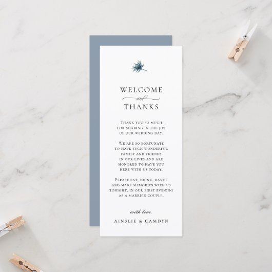 Invitation Elegant Blue Thistle Botanical Thank You Card (Devant/Arrière en situation)