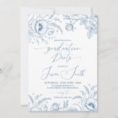 Invitation Elegant Blue Toile Floral Graduation Invite (Devant)