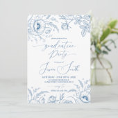 Invitation Elegant Blue Toile Floral Graduation Invite (Debout devant)