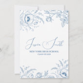 Invitation Elegant Blue Toile Floral Graduation Invite (Dos)
