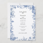 Invitation Elegant Blue Toile Photo Save the Date (Devant)