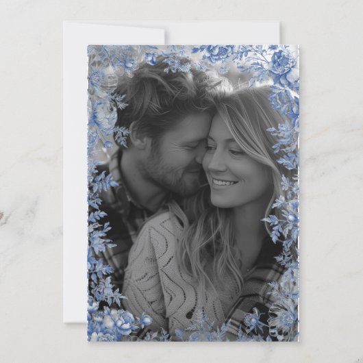 Invitation Elegant Blue Toile Photo Save the Date (Dos)