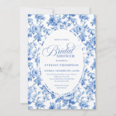 Invitation Elegant Blue Toile Rose Floral Bridal Shower Invit (Devant)