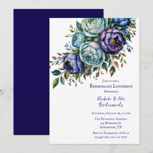 Invitation Élégant Blue Turquoise Floral Bridesmaids déjeuner