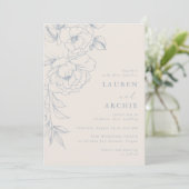 Invitation Elegant Blue Vintage Floral Wedding (Debout devant)