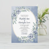 Invitation Elegant Blue Watercolor Floral Oval Frame Wedding (Debout devant)
