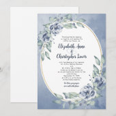 Invitation Elegant Blue Watercolor Floral Oval Frame Wedding (Devant / Derrière)