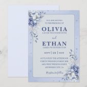 Invitation Elegant Blue Watercolor Floral Traditional Wedding (Devant / Derrière)