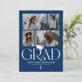 Invitation Elegant Blue & White 4 Photo Graduation Party (Debout devant)