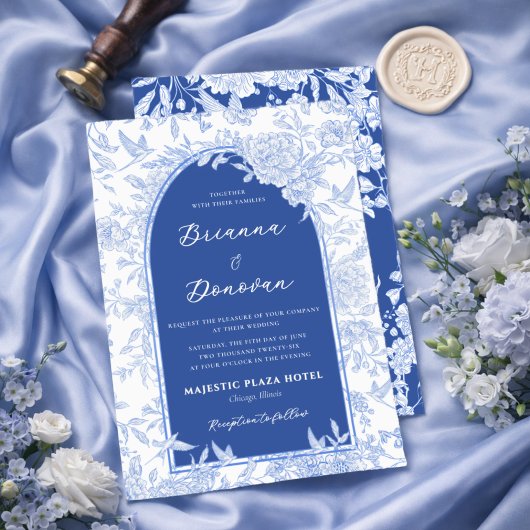 Invitation Elegant Blue & White Botanical Bird Wedding