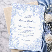 Invitation Elegant Blue & White Botanical Bird Wedding