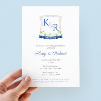 Invitation Élégant Blue White Coastal Crest