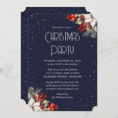 Invitation Elegant Blue White Poinsettia Christmas Party (Devant / Derrière)