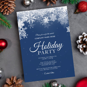 Invitation Elégant Blue White Snowflake Entreprise Fête