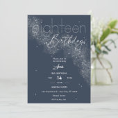Invitation Elégant Blue & White Stardust 18ème anniversaire (Debout devant)