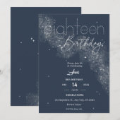 Invitation Elégant Blue & White Stardust 18ème anniversaire (Devant / Derrière)