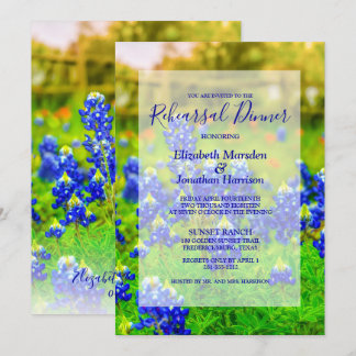 Invitation Elégant Bluebonnets Floral Photo Rehearer Dîner
