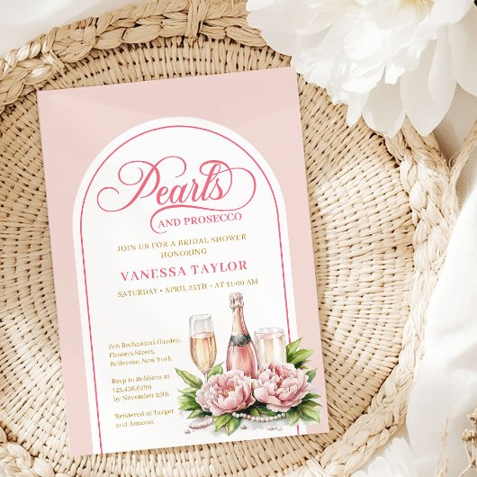 Invitation Elegant Blush and Gold Pearls Bridal Shower Card