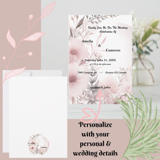 Invitation Élégant Blush & Beige Boho Mariage Floral